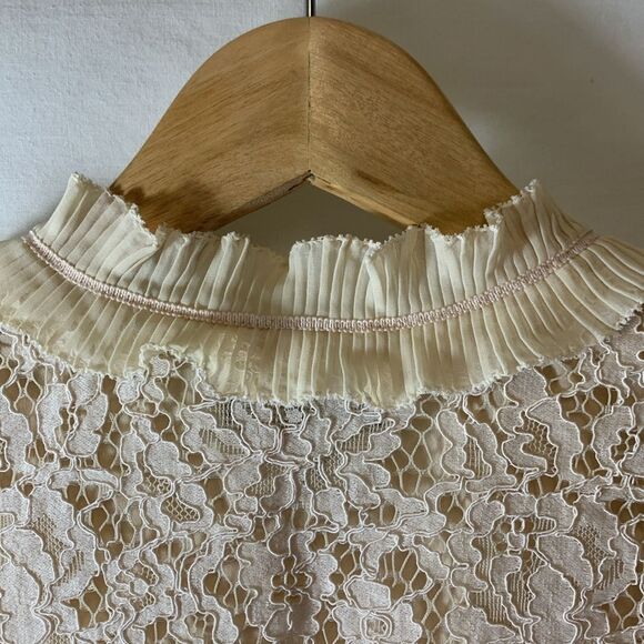 J. Crew Cream Lace Keyhole Ruffle Neck Sleeveless Blouse Size XS - Picture 11 of 14